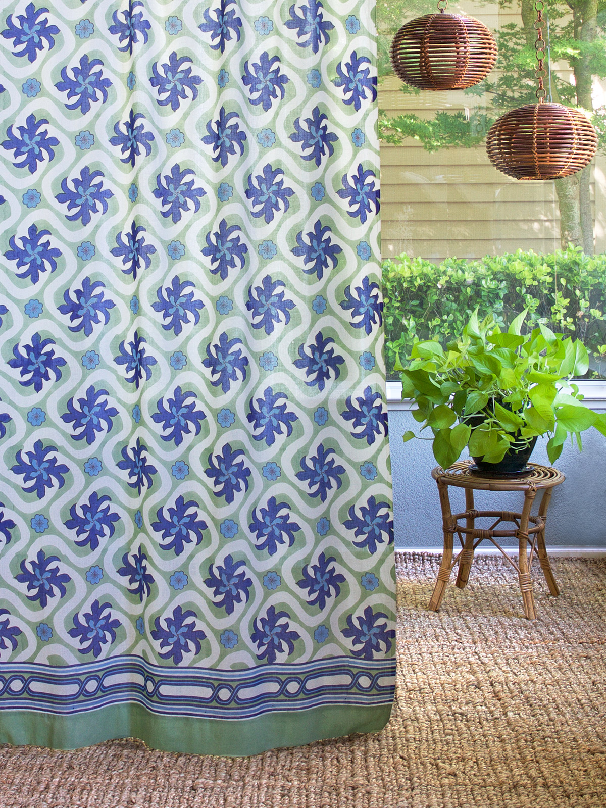 Coastal Currents ~ Ocean Beach Themed Tropical Floral Curtain