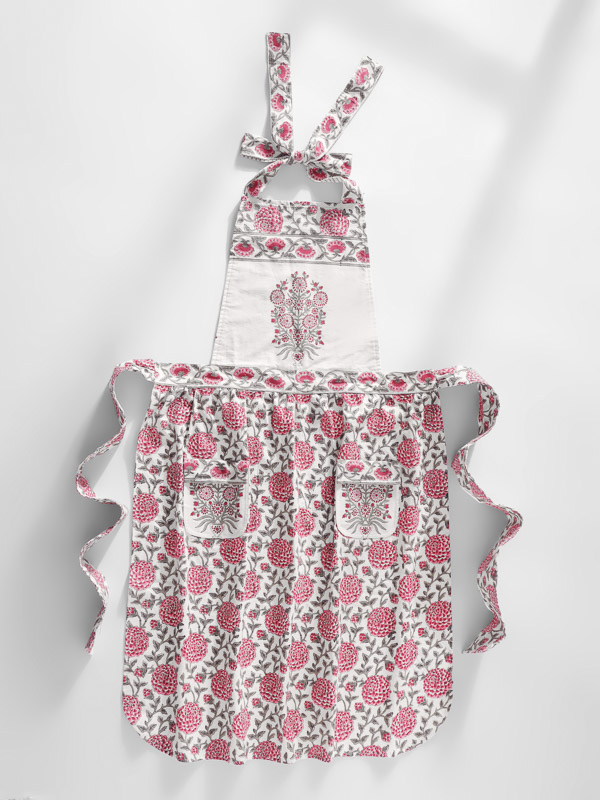 Dahlia Daydreams ~ Pink, Silver, & White Kitchen Apron