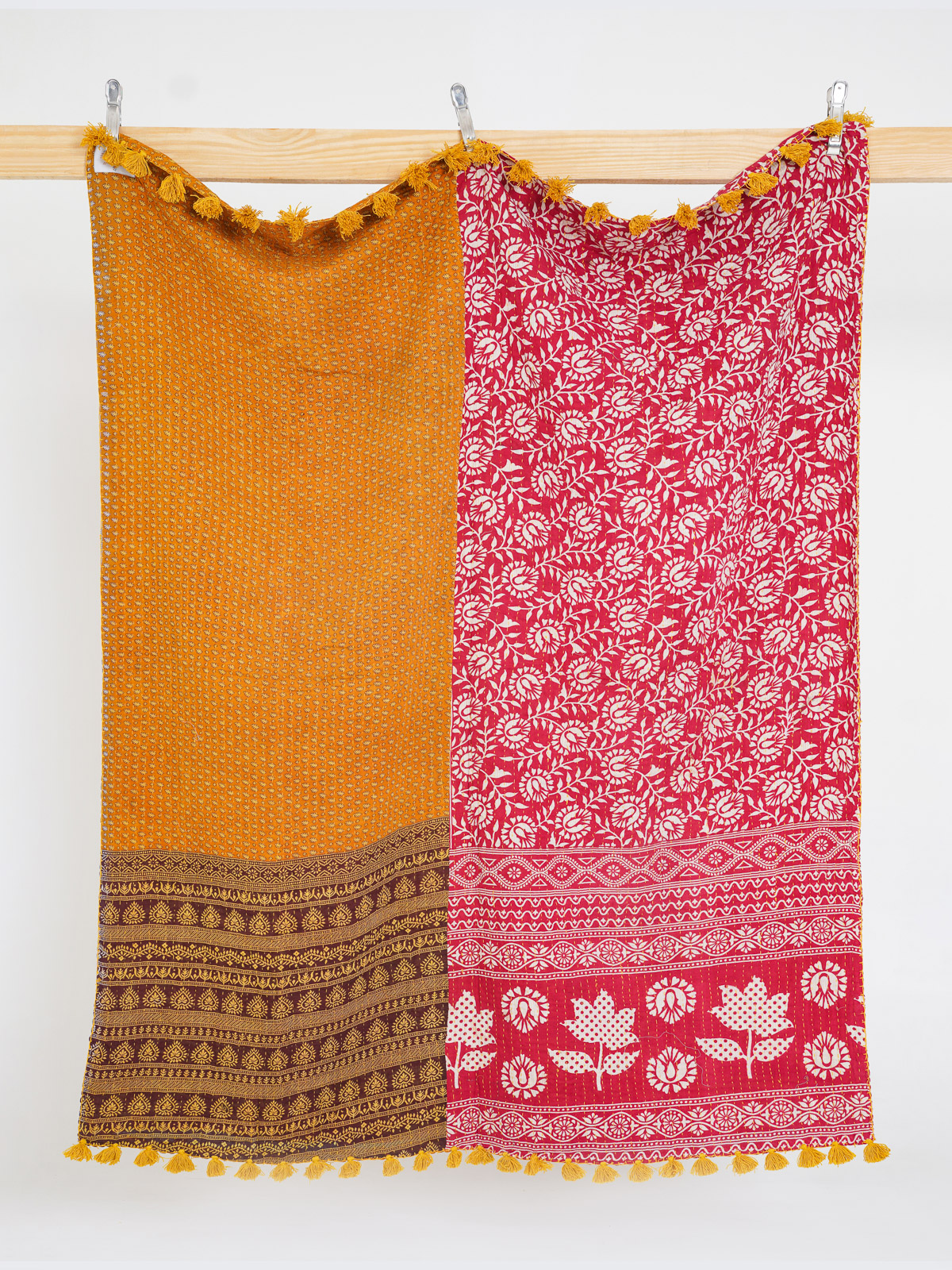 Sunset Rose Vintage Sari Kantha Throw