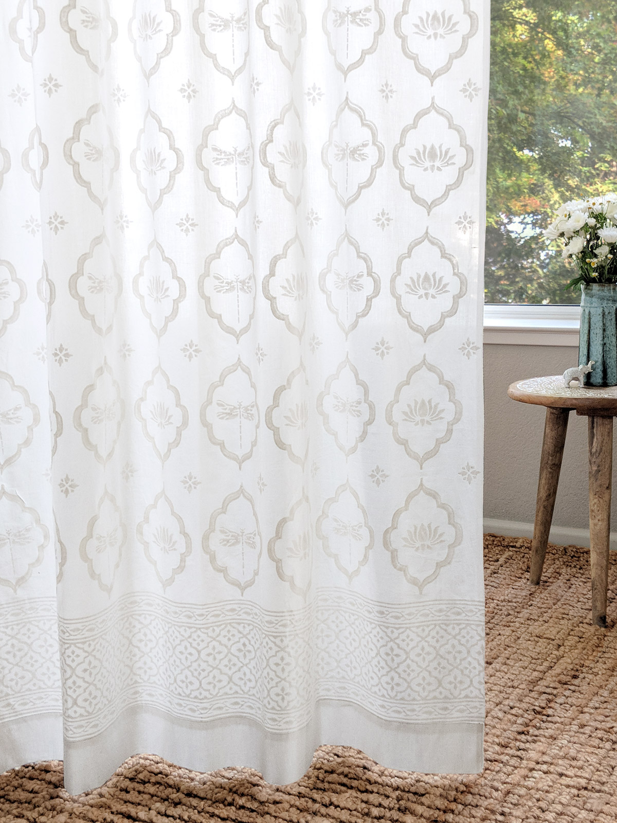 Dragonfly and Lotus ~ White on White Curtain Panel