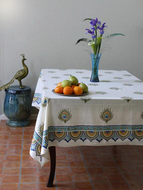 exotic blue peacock feather holiday linens