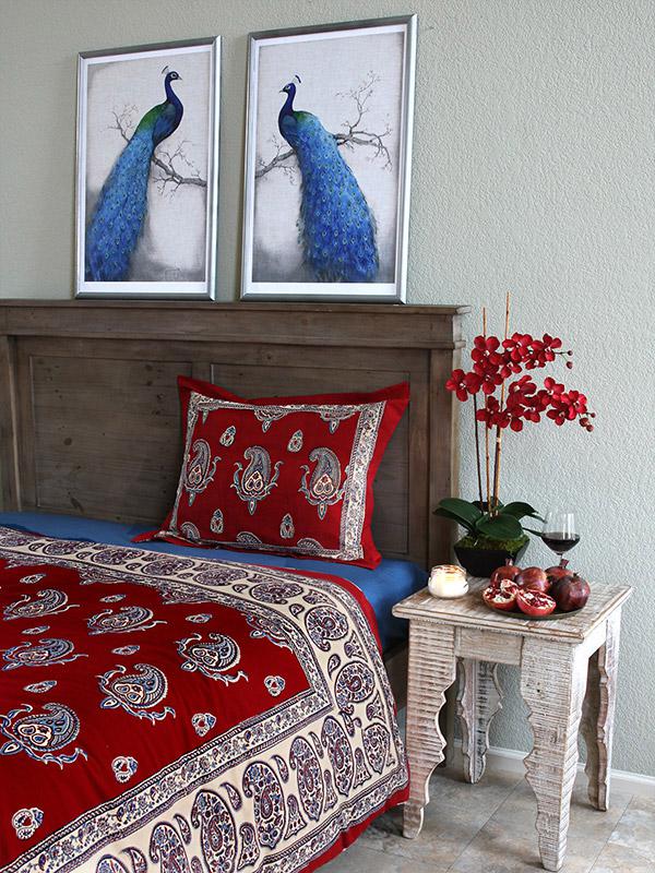 Dancing Paisleys ~ Paisley Print Vintage Red Pillow Cover Sham