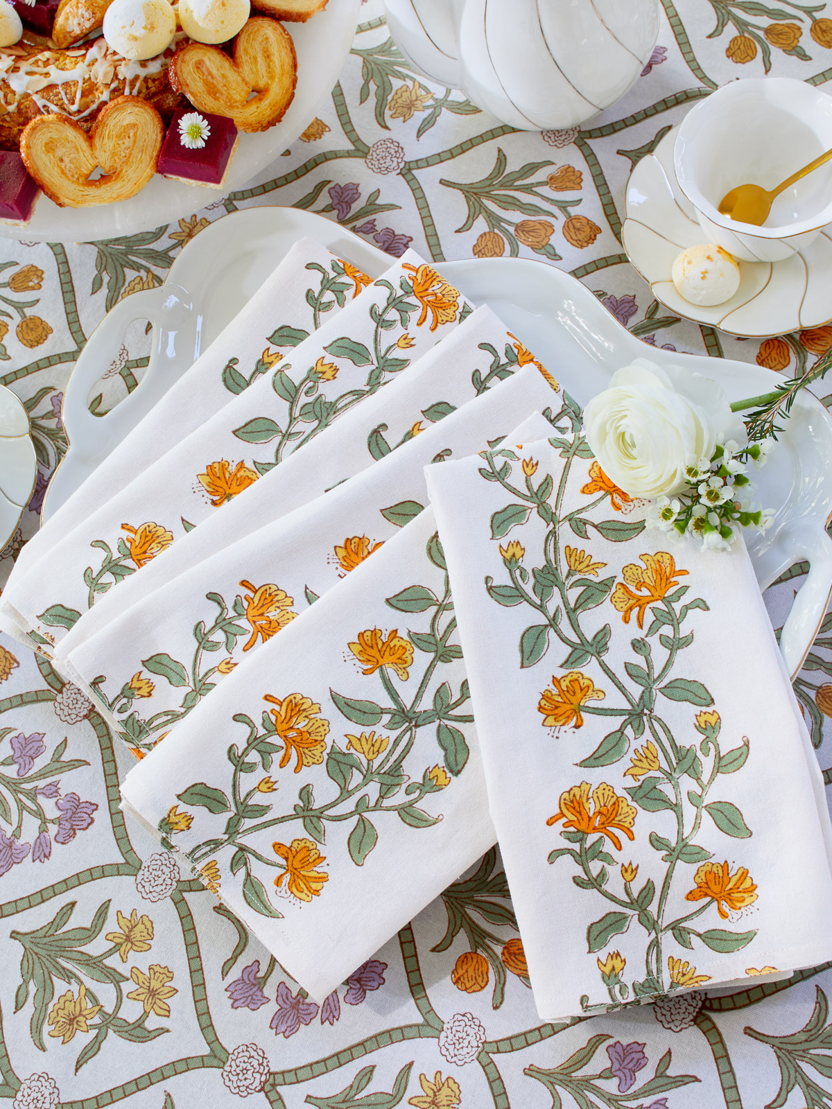 Empress Gardens - CP ~ Elegant White Cloth Floral Napkins Set