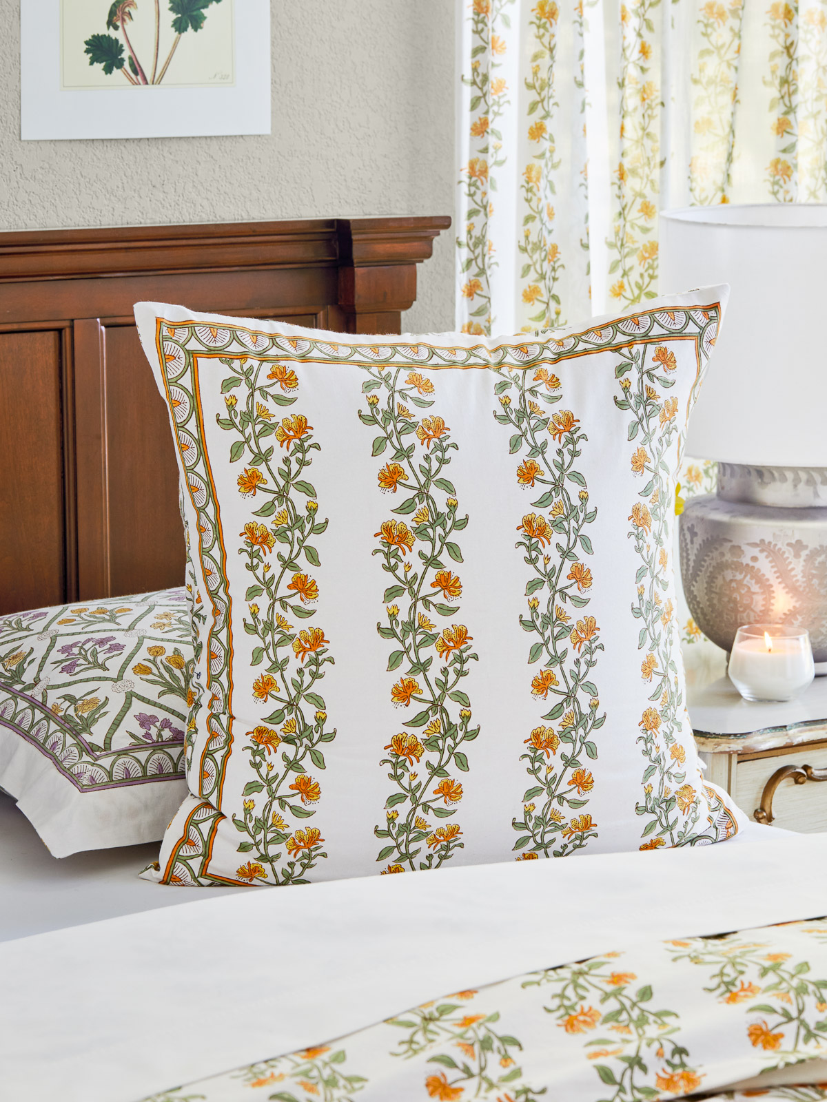 Empress Gardens - CP ~ Orange Botanical Print Floral Euro Sham