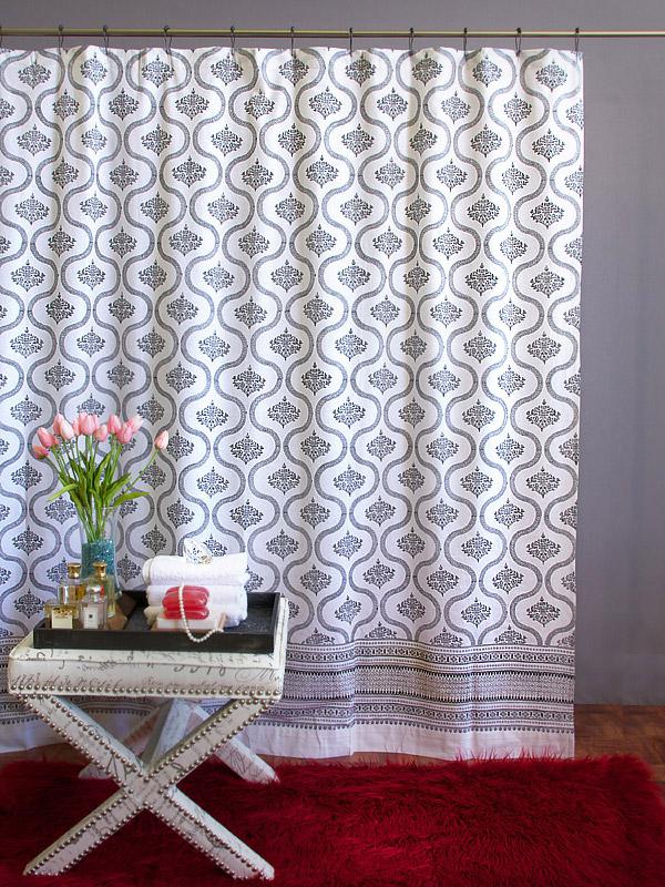 Filigree~ Black & White Vintage Hollywood Glamour Shower Curtain
