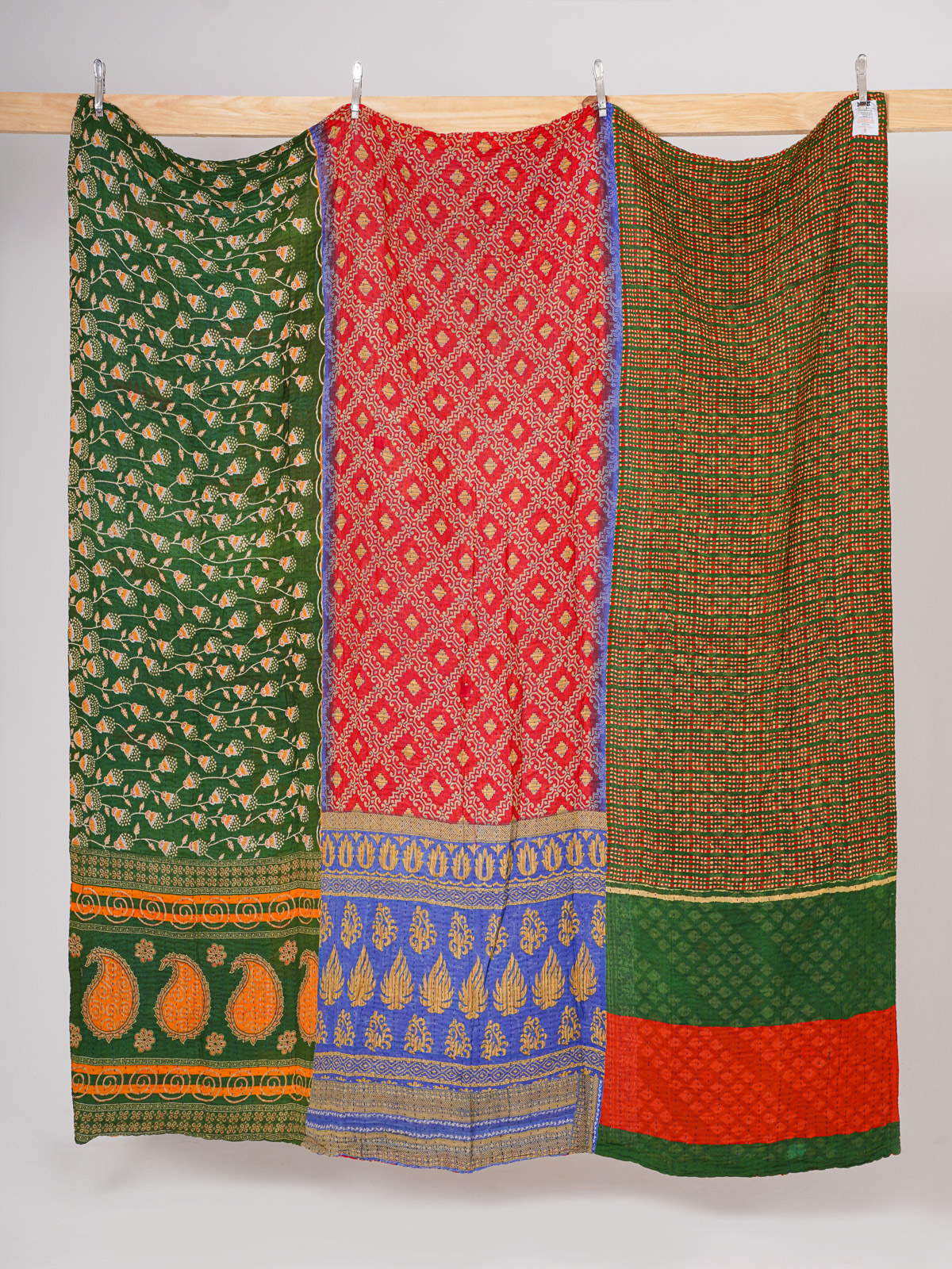 Emerald Rose Rust Bazaar Queen Kantha Quilt