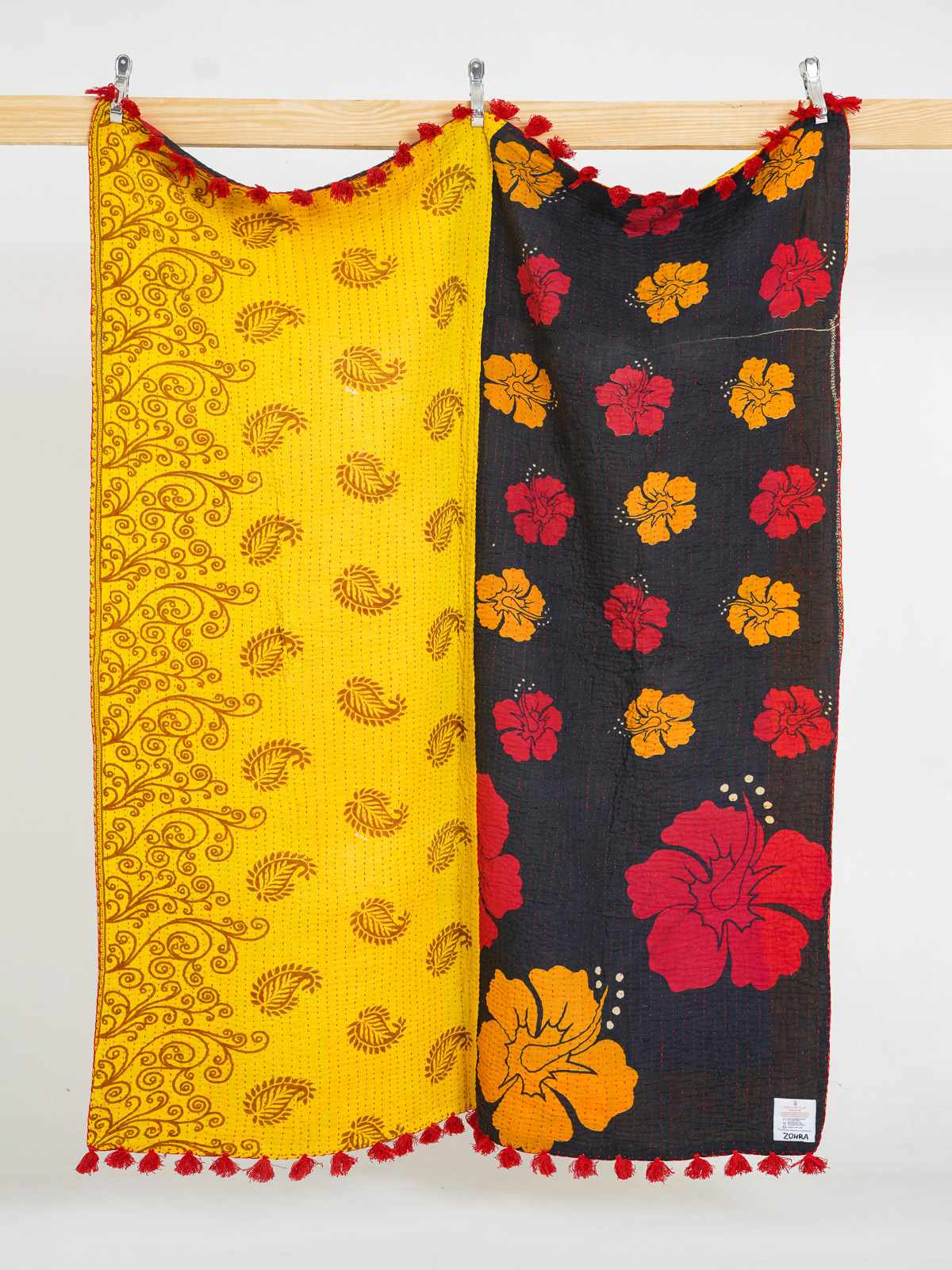 Sunflower Night Vintage Sari Kantha Throw