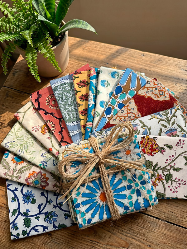 Assorted Block Printed Fat Quarter Fabric Bundle ~ Set of 10