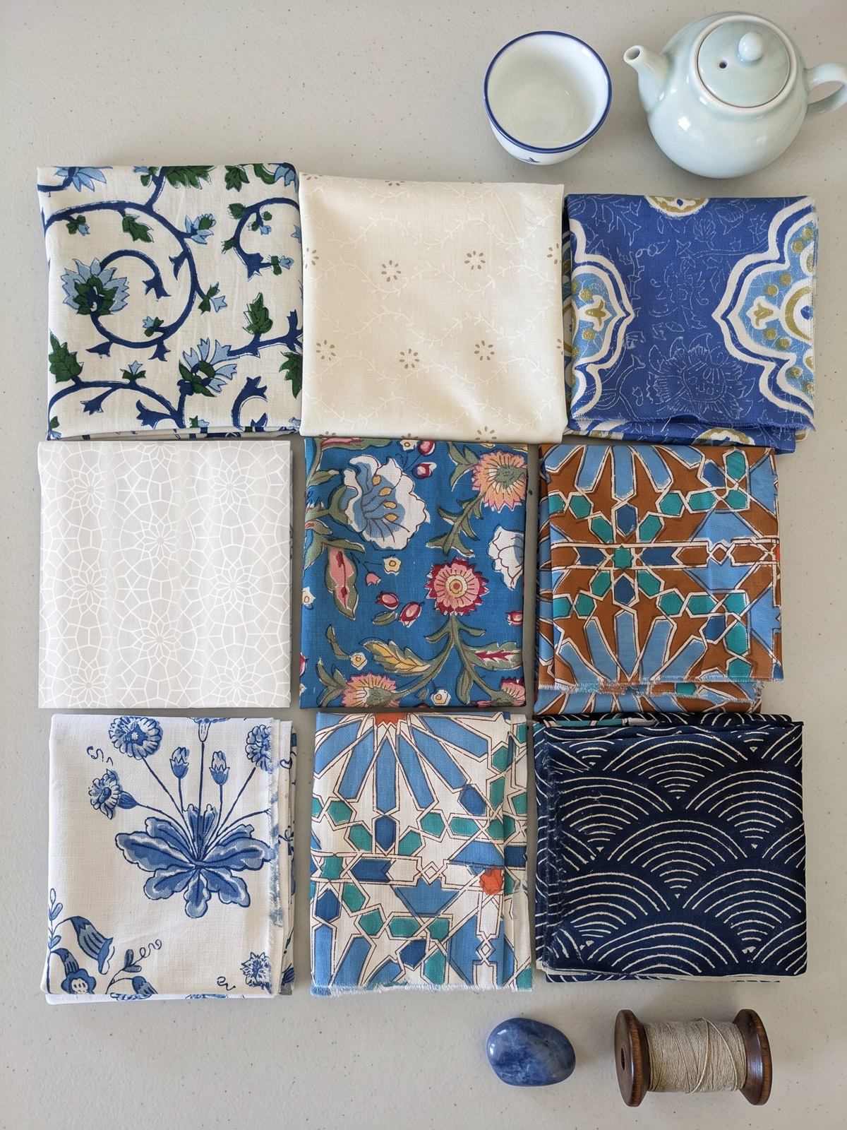 Indigo & Porcelain ~ Hand Block Printed Fat Quarter Bundle
