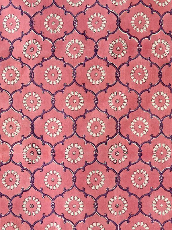 India Rose ~ Pink and White Fabric Swatch with Lattice