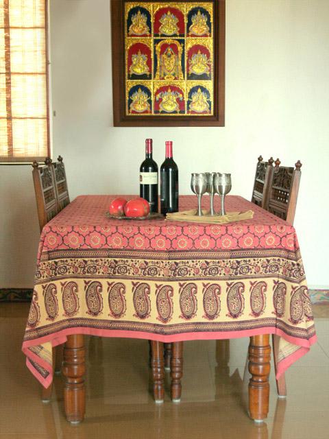 Banquet Pink Floral Indian Rectangle Tablecloth Exotic Colorful Holiday Linens