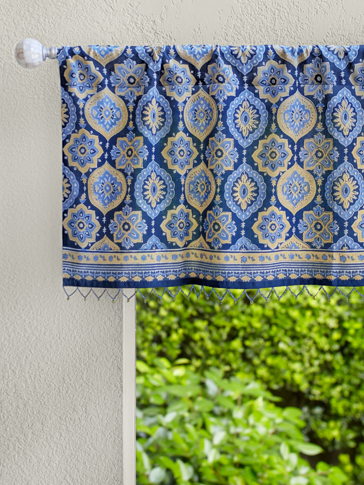 Istanbul ~ Moroccan Boho Style Navy Blue & Gold Window Valance