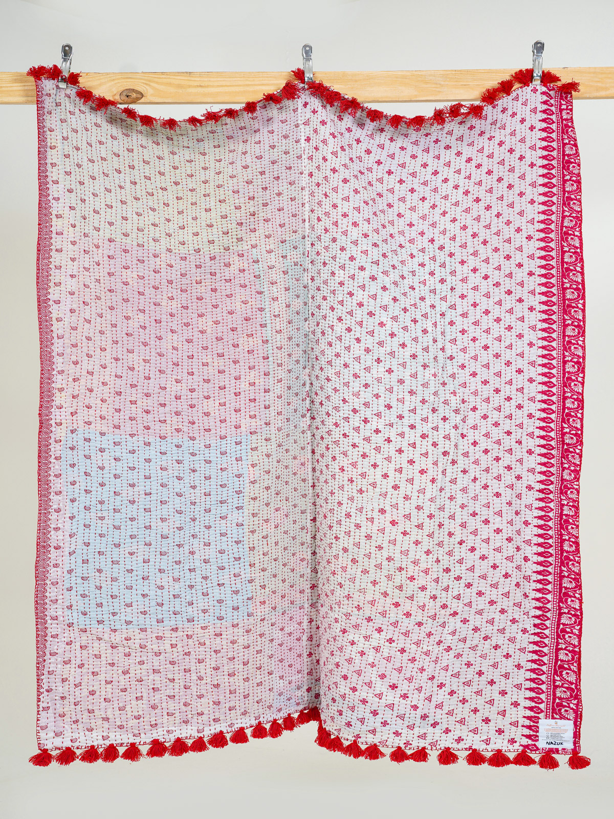 Blush Whisper Vintage Sari Kantha Throw