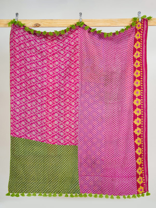 Rose Meadow Vintage Sari Kantha Throw