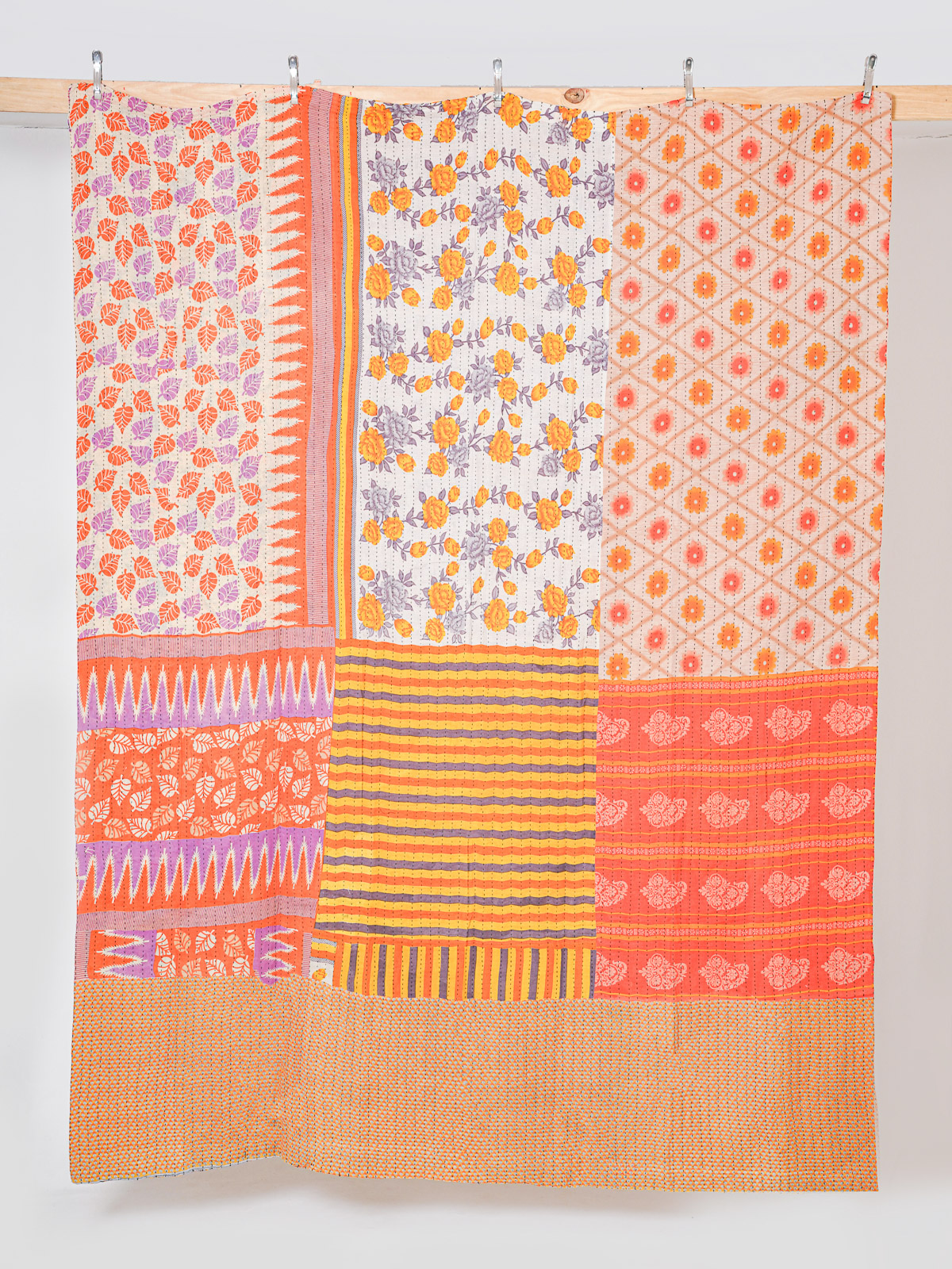 Apricot Blossom Garden King Kantha Quilt