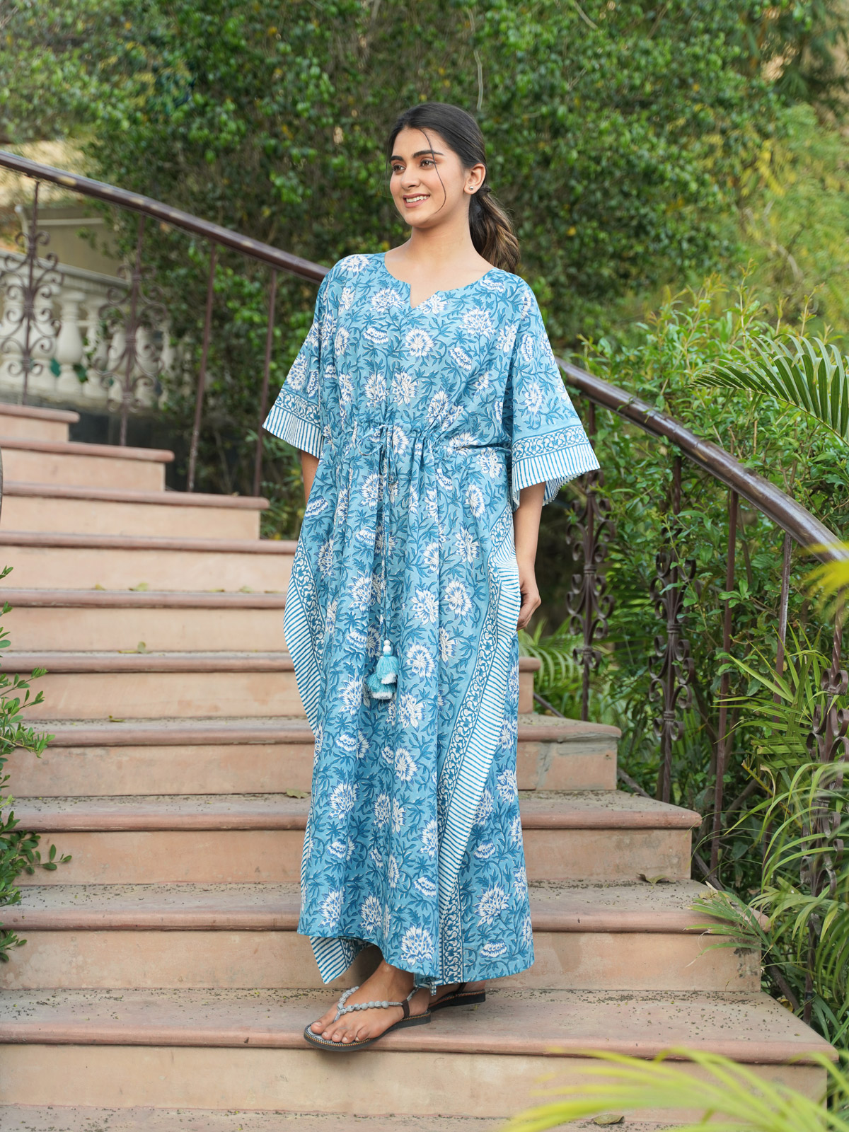 Jasmine Sambac ~ Long Kaftan, Floral Resort Lounge Wear