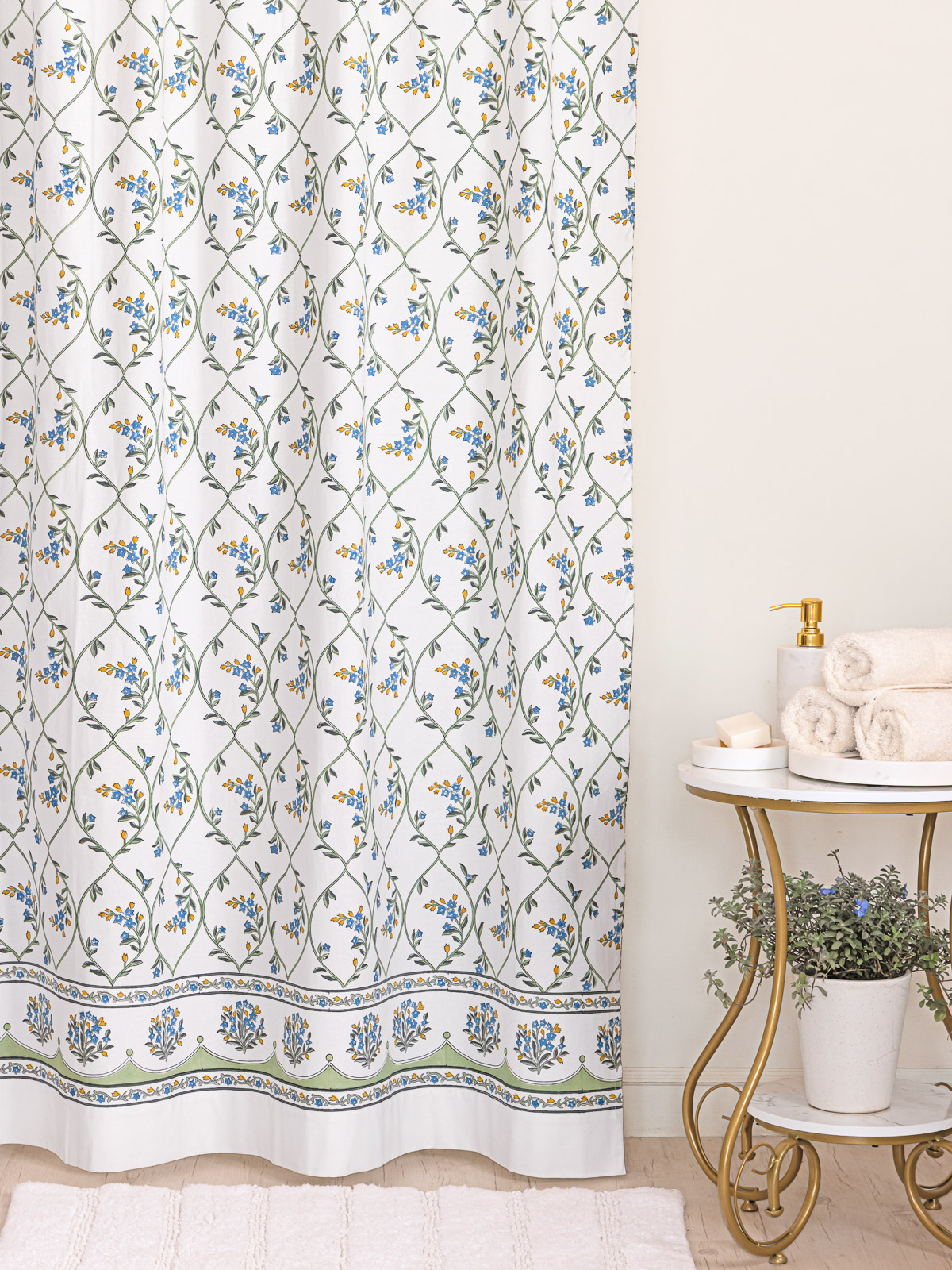Jardin des Tuileries ~ Ivory Floral Trellis Shower Curtain