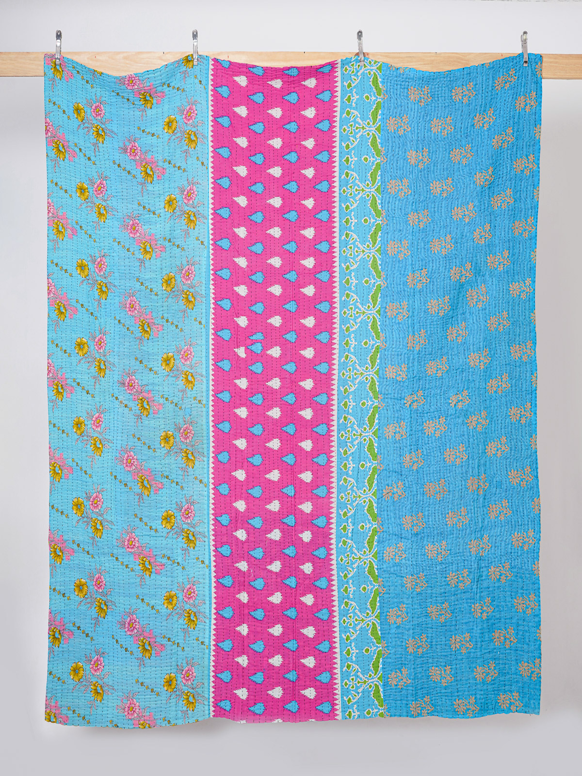 Indigo Jewel Courtyard Queen Kantha Quilt