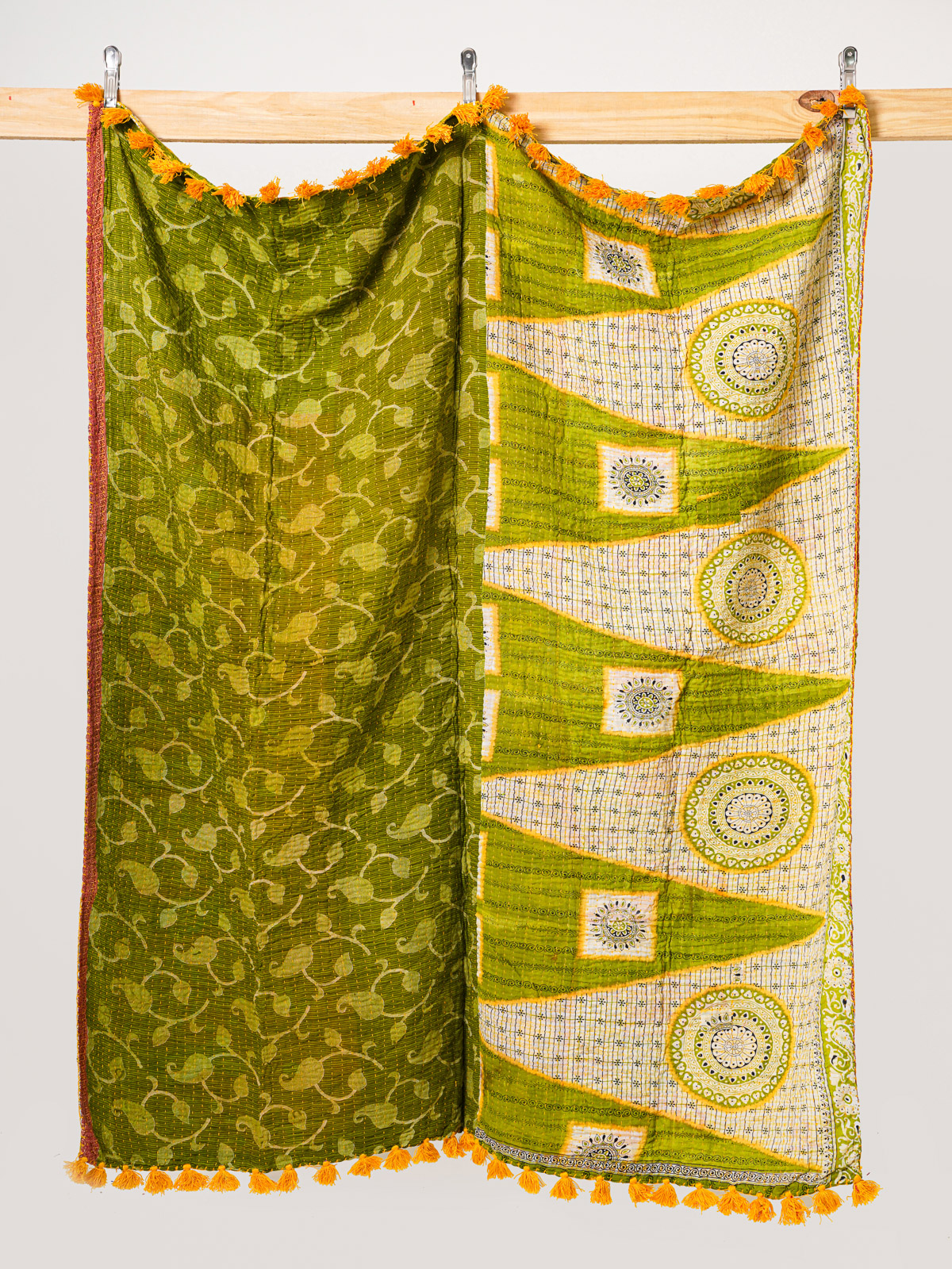 Marigold Meadow Kantha Throw Quilt
