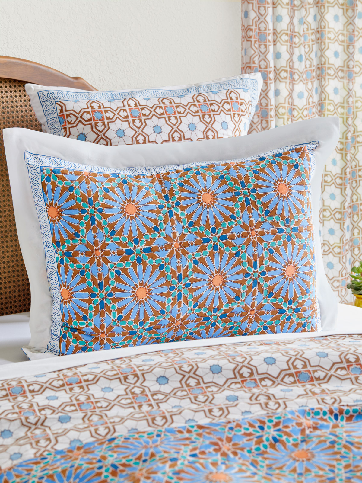 Mosaique Bleue - Earth ~  Moroccan Tile Print Blue Pillow Sham