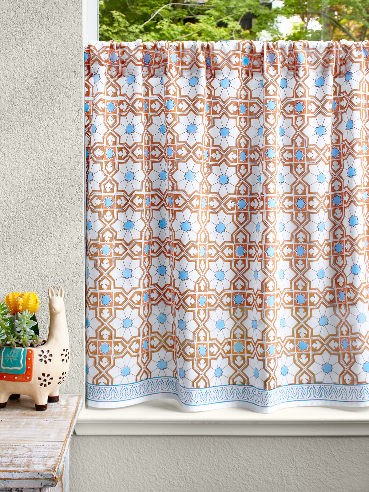 Mosaique Bleue - Earth (CP) ~ Boho Star Print Kitchen Curtain