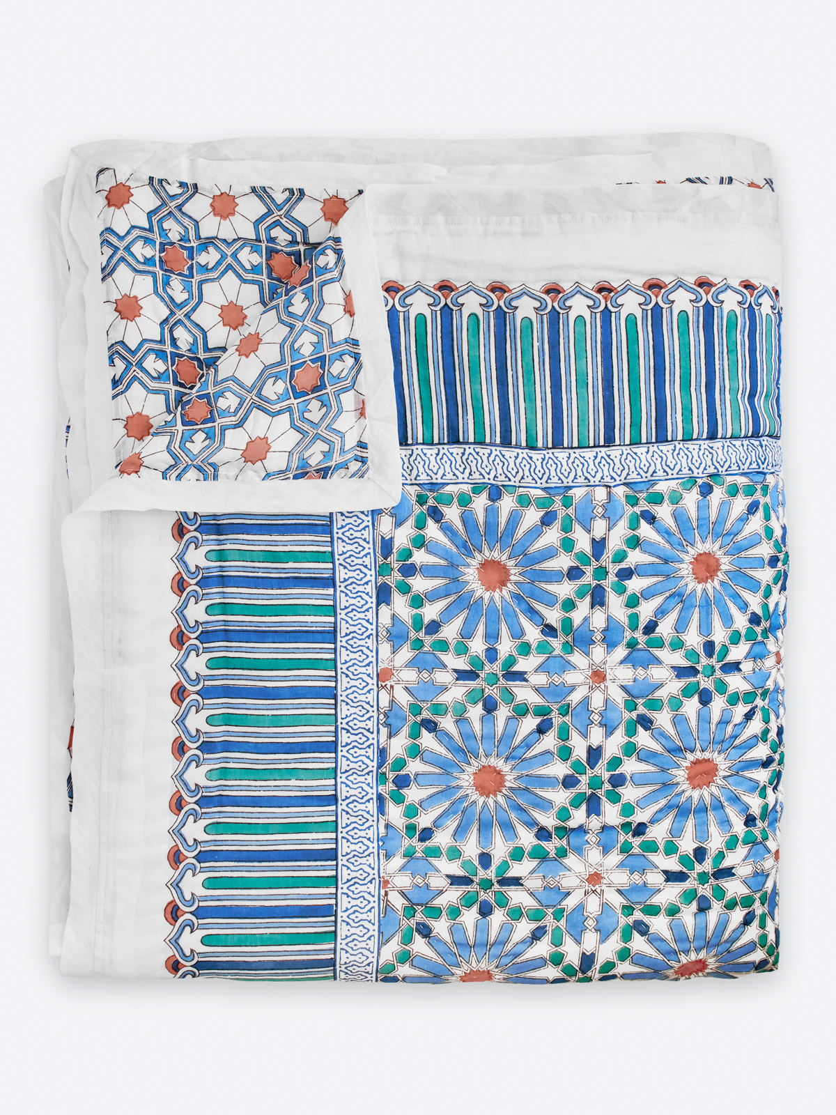 Mosaique Bleue - Sky ~ Modern Boho Bedding Jaipuri Razai Quilt