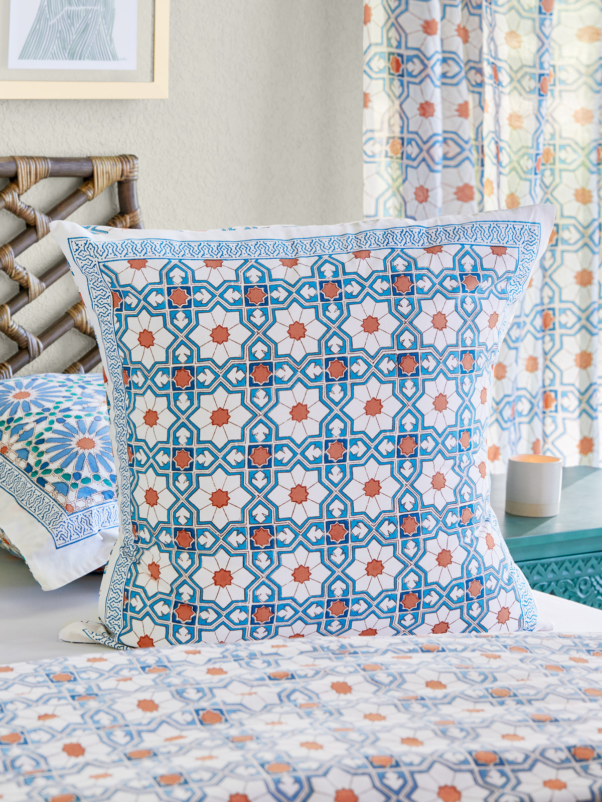 Mosaique Bleue - Sky (CP) ~ Boho Moroccan Tile Print Euro Sham