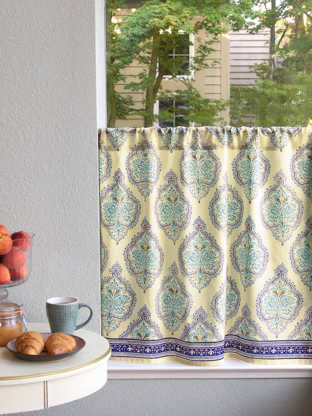 Morning Dew ~ French Country Medallion Yellow Kitchen Curtain