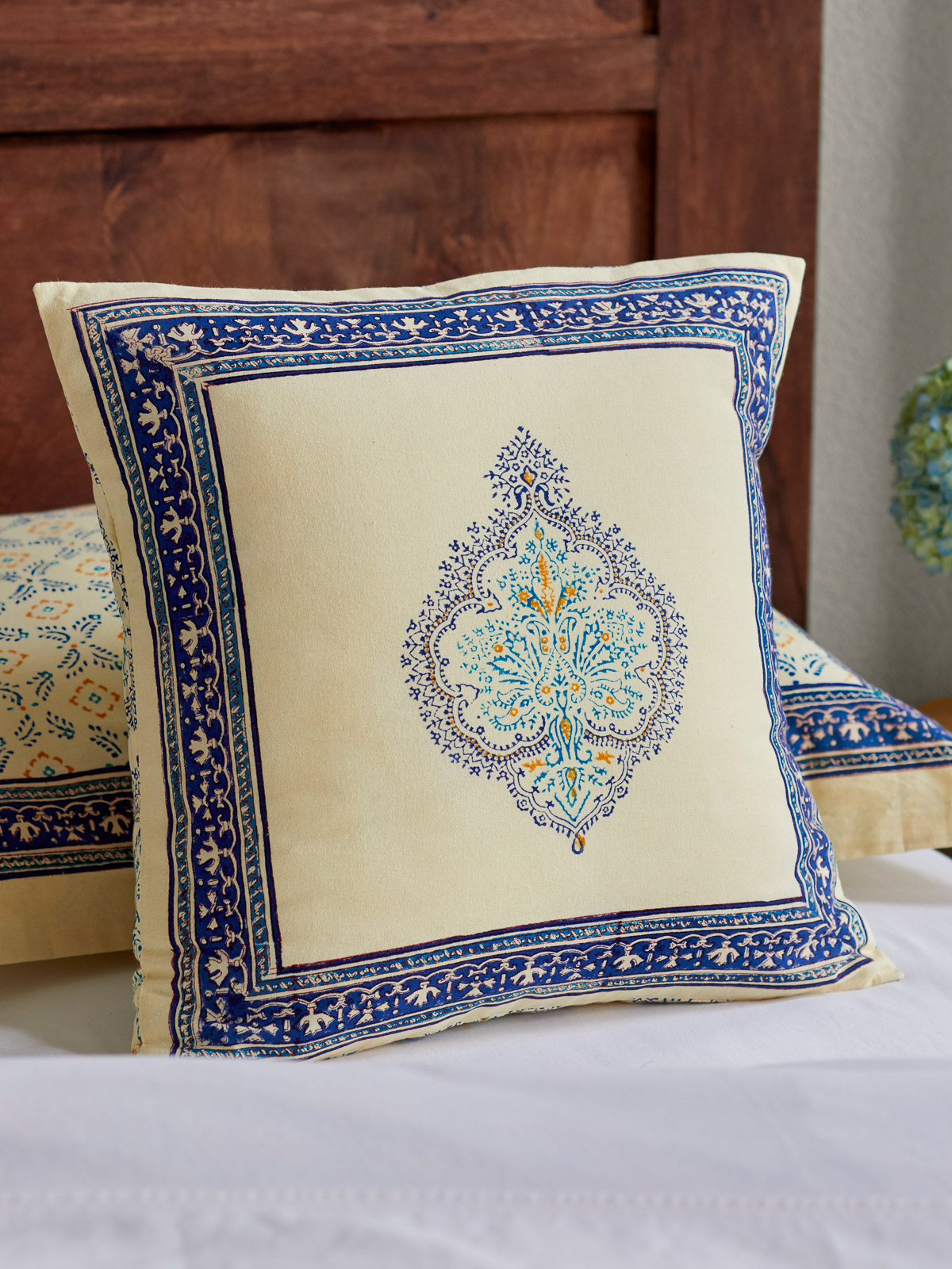 Morning Dew ~ French Country Medallion Yellow Blue Throw Pillow