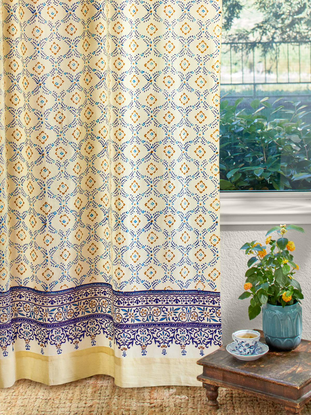Morning Dew (CP) ~ French Country Trellis Print Yellow Curtain
