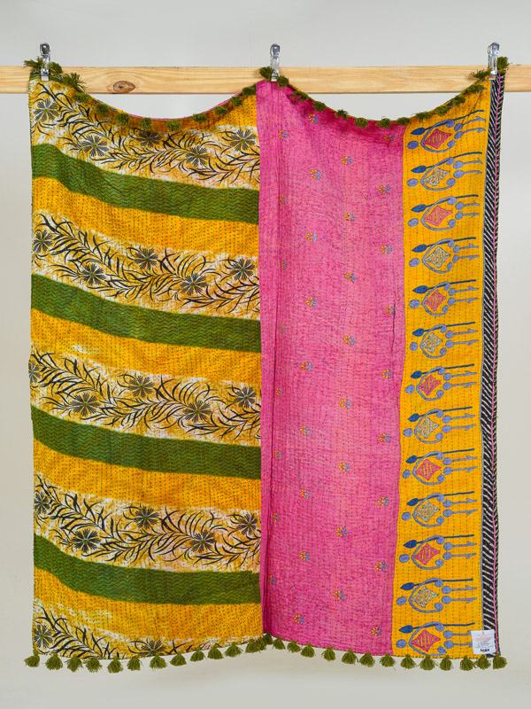 Rose Vine Vintage Sari Kantha Throw