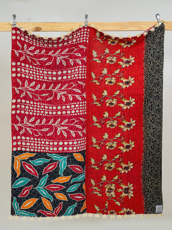 Ruby Lantern Garden Kantha Throw