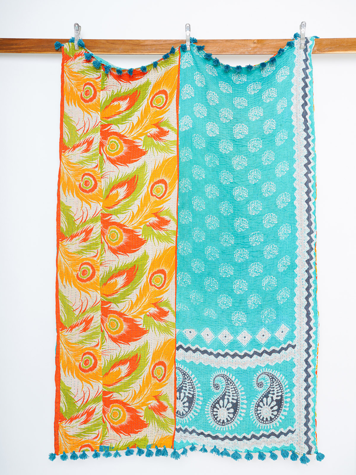 Turquoise Mango Vintage Sari Kantha Throw