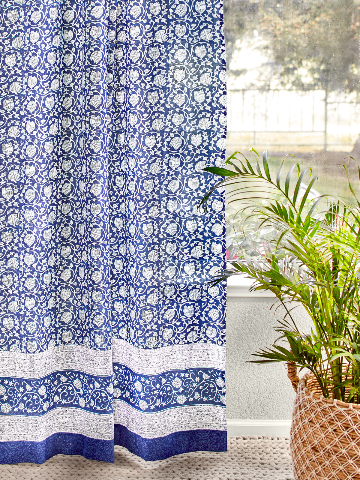 Midnight Lotus  ~ Asian Floral Bohemian Sheer Curtain Panel