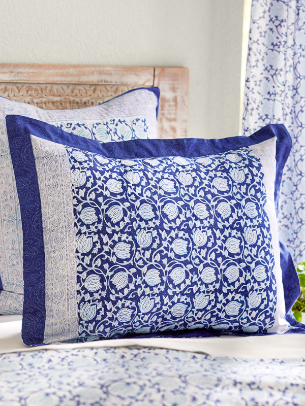 Midnight Lotus ~ Asian Blue   Floral Pillow Sham Cover