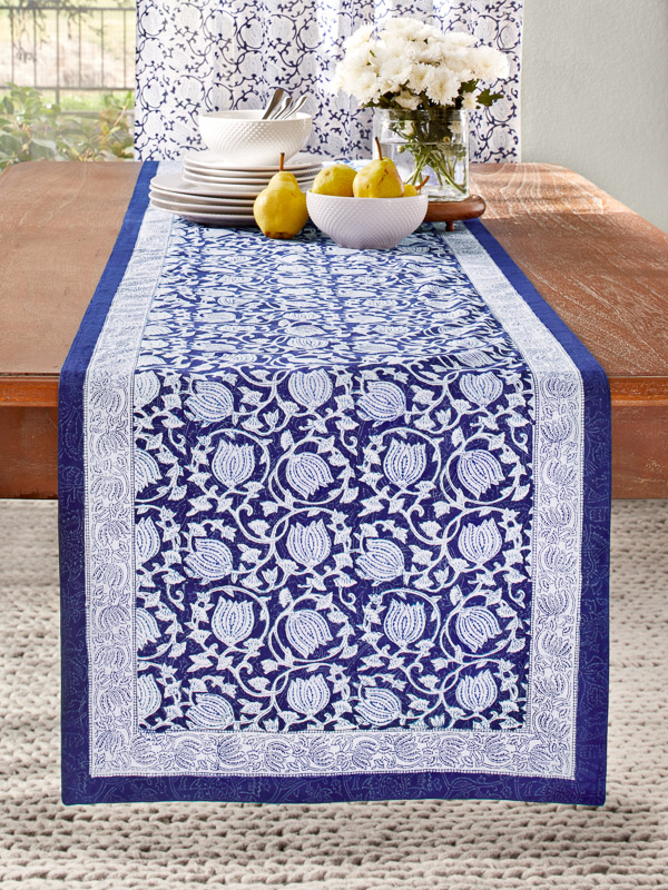 Midnight Lotus ~ Festive Blue Table Runner