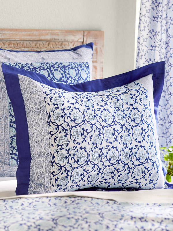 Midnight Lotus (CP) ~ Asian Blue Floral Pillow Sham Cover