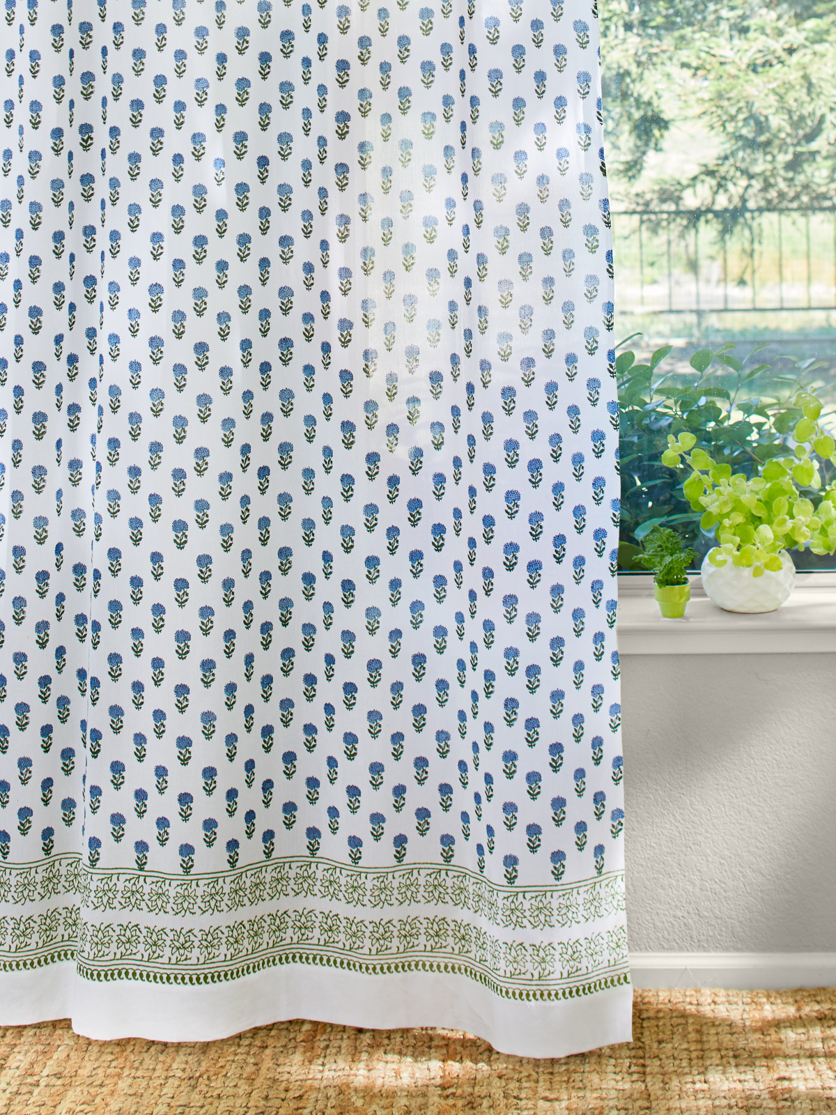 Moonlit Taj (CP) ~ Exotic Turquoise Floral Sheer Curtain Panel