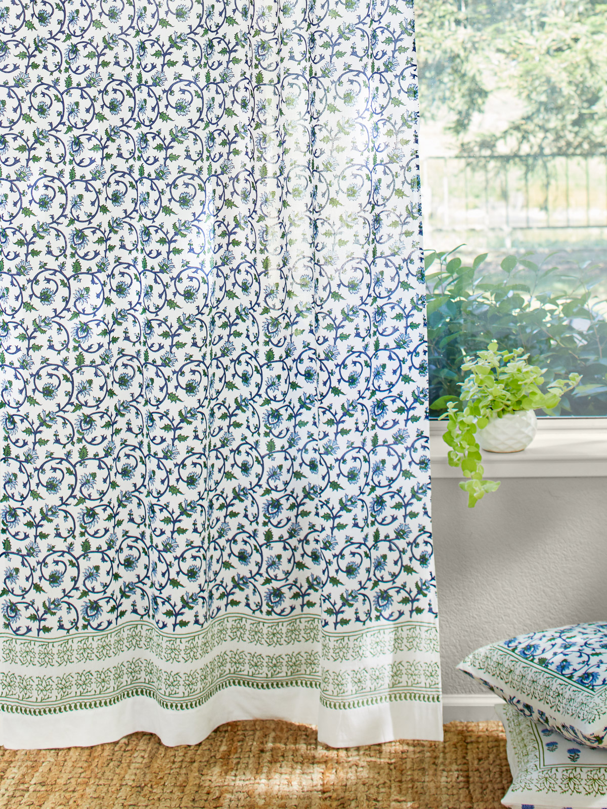 Moonlit Taj ~ Exotic Floral India Sheer White  Curtain Panel
