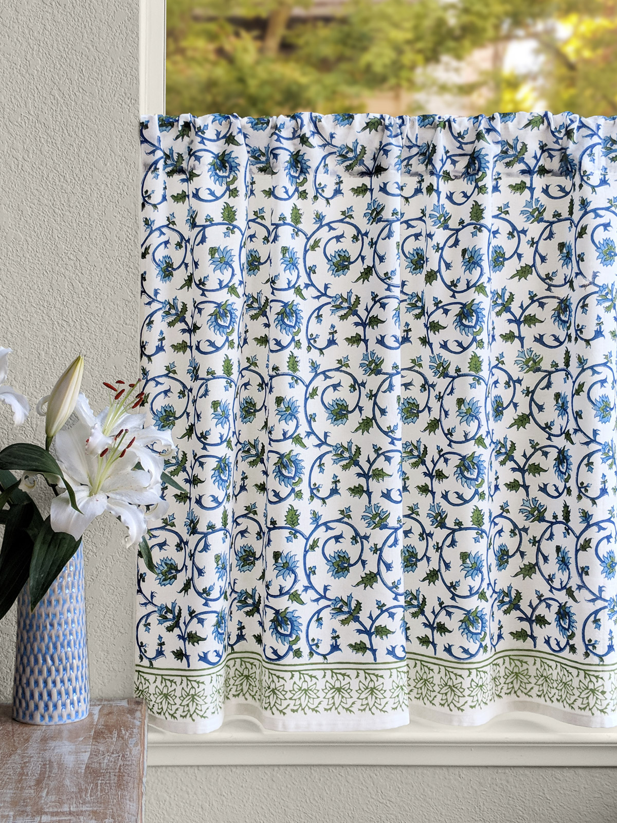 Moonlit Taj ~ Exotic Turquoise Floral Kitchen Curtain