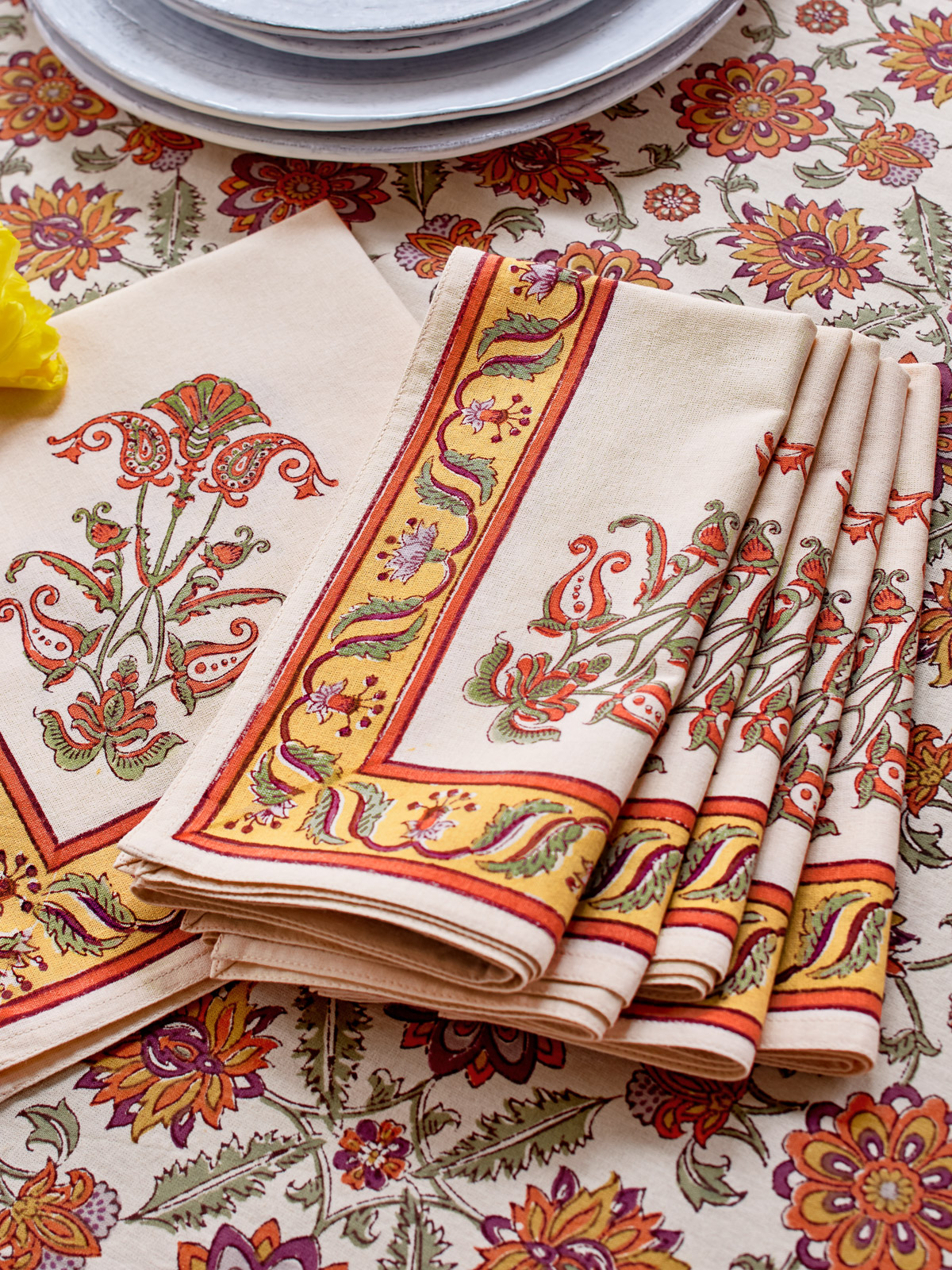 Orange Blossom ~ Persian Mediterranean Floral Print Napkin
