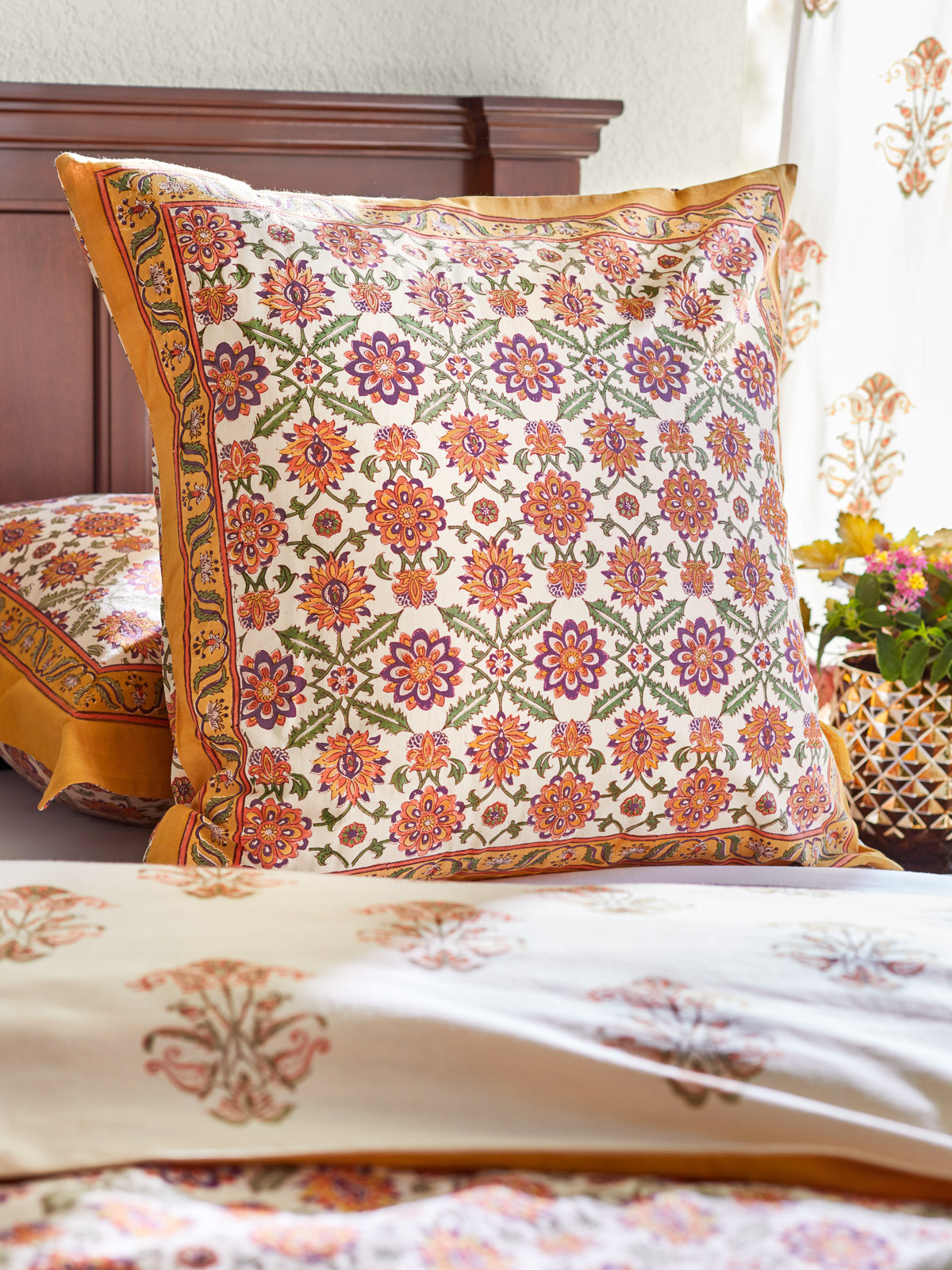 Orange Blossom ~ Persian Mediterranean Floral Print Euro Sham