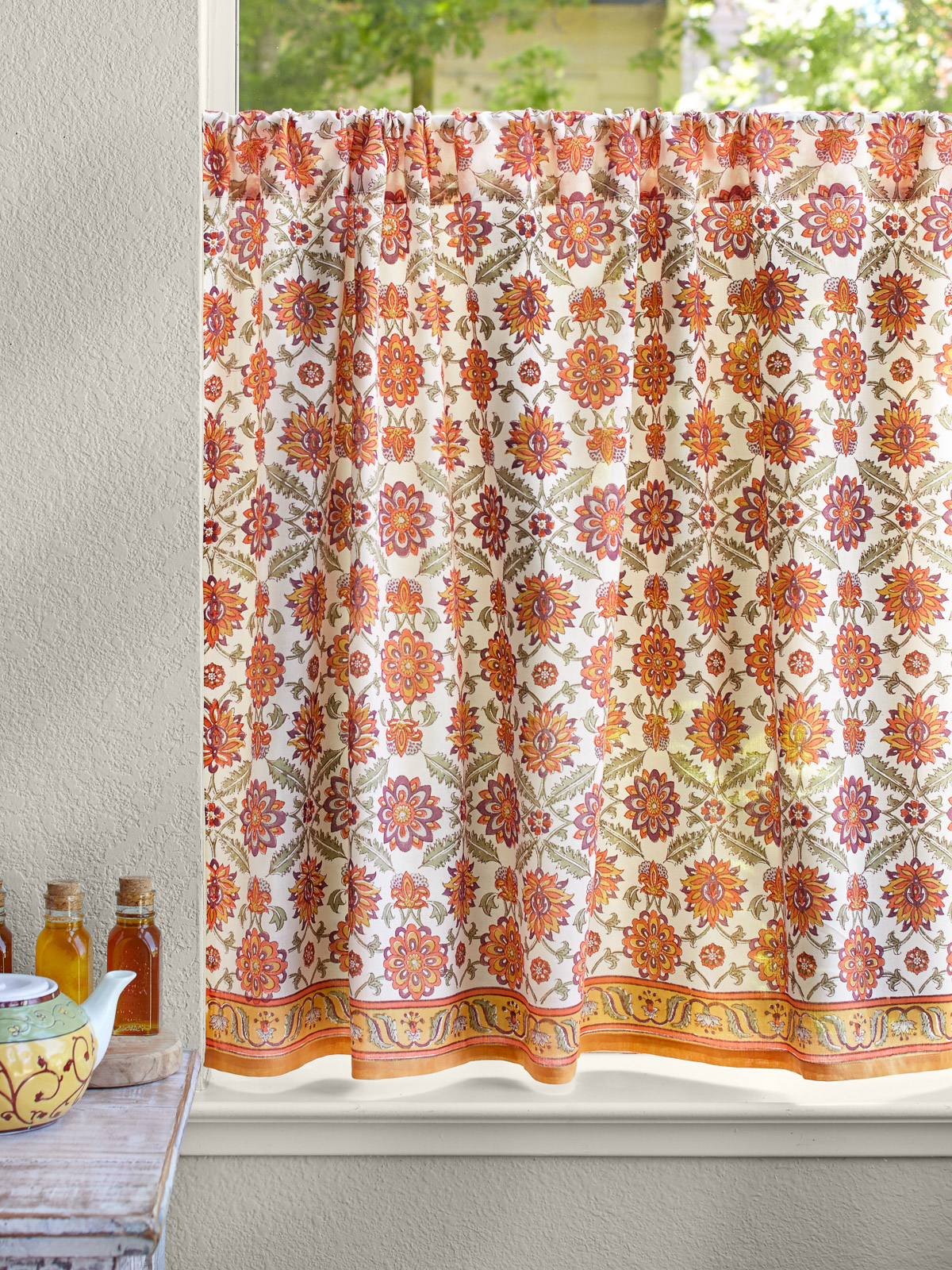 Orange Blossom ~ Persian Mediterranean Floral Kitchen Curtain