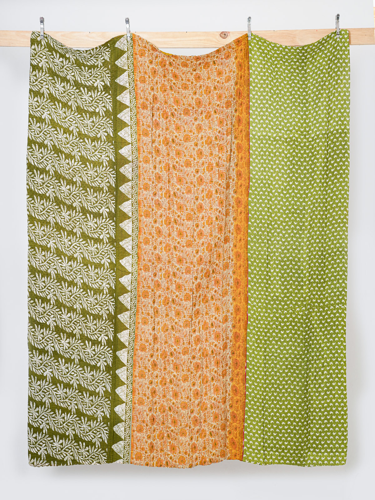 Coral Lantern Bazaar Queen Kantha Quilt