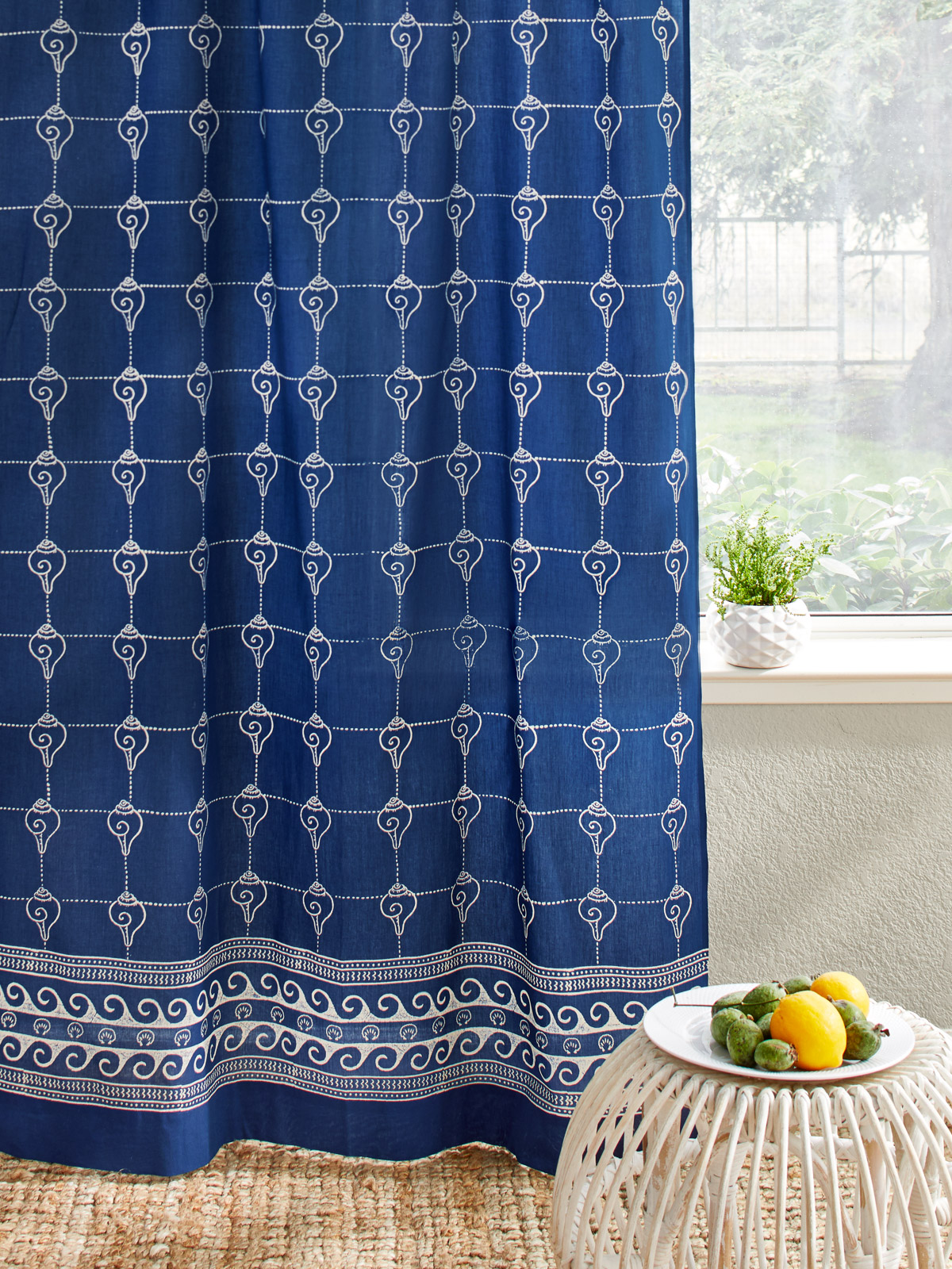 Pacific Blue (CP)~ Rustic Navy Ocean Oriental Asian Cool Curtain
