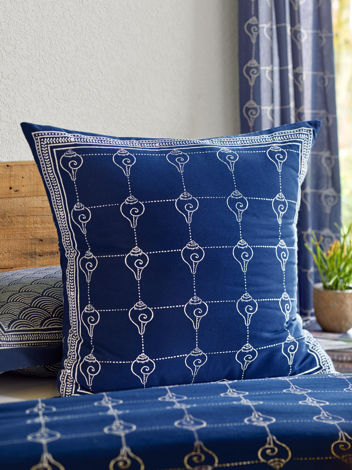 Pacific Blue (CP) ~ Rustic Navy Blue Ocean Oriental Euro Sham
