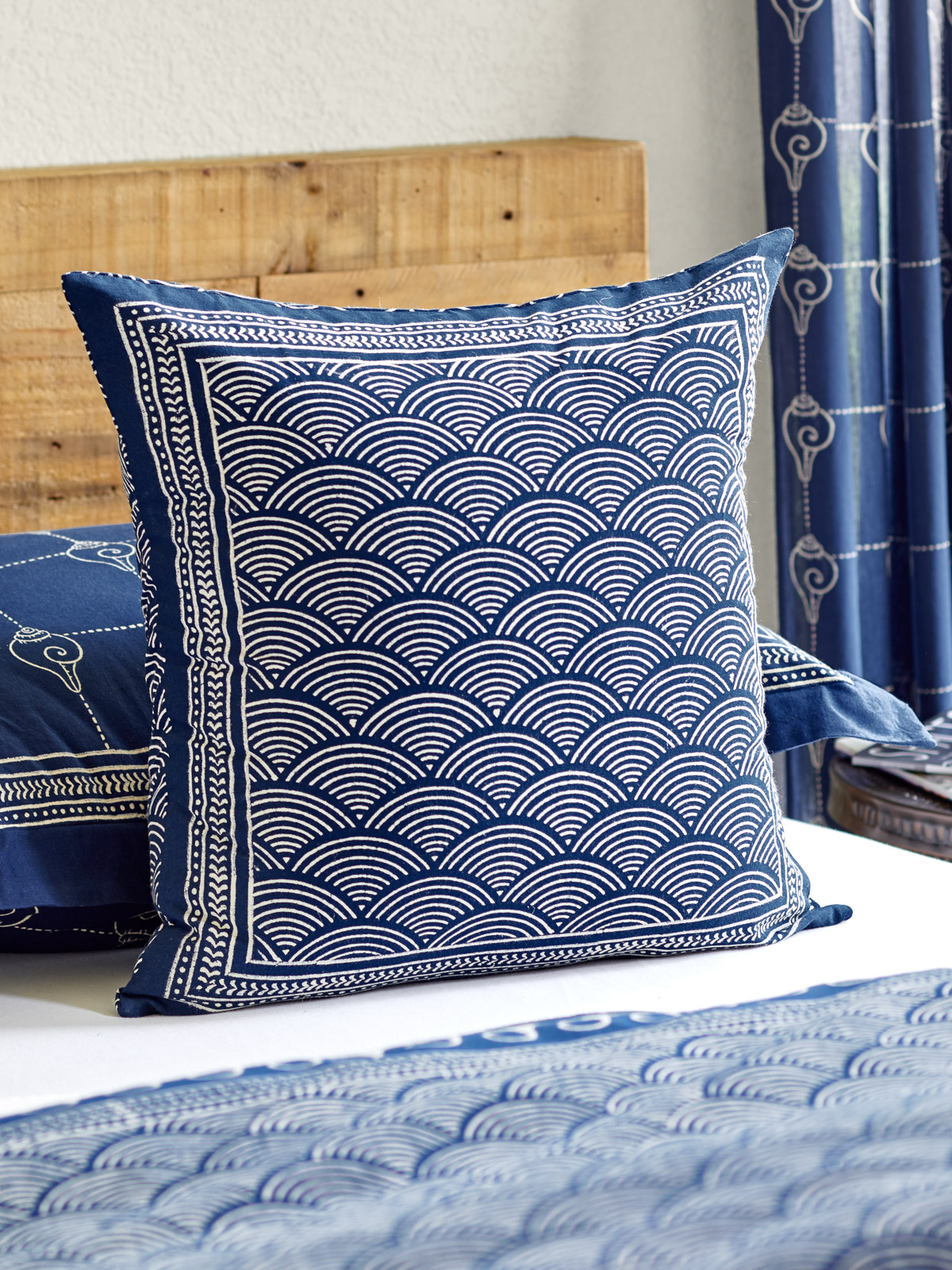 Pacific Blue~Rustic Navy Blue Ocean Oriental Asian Throw Pillow