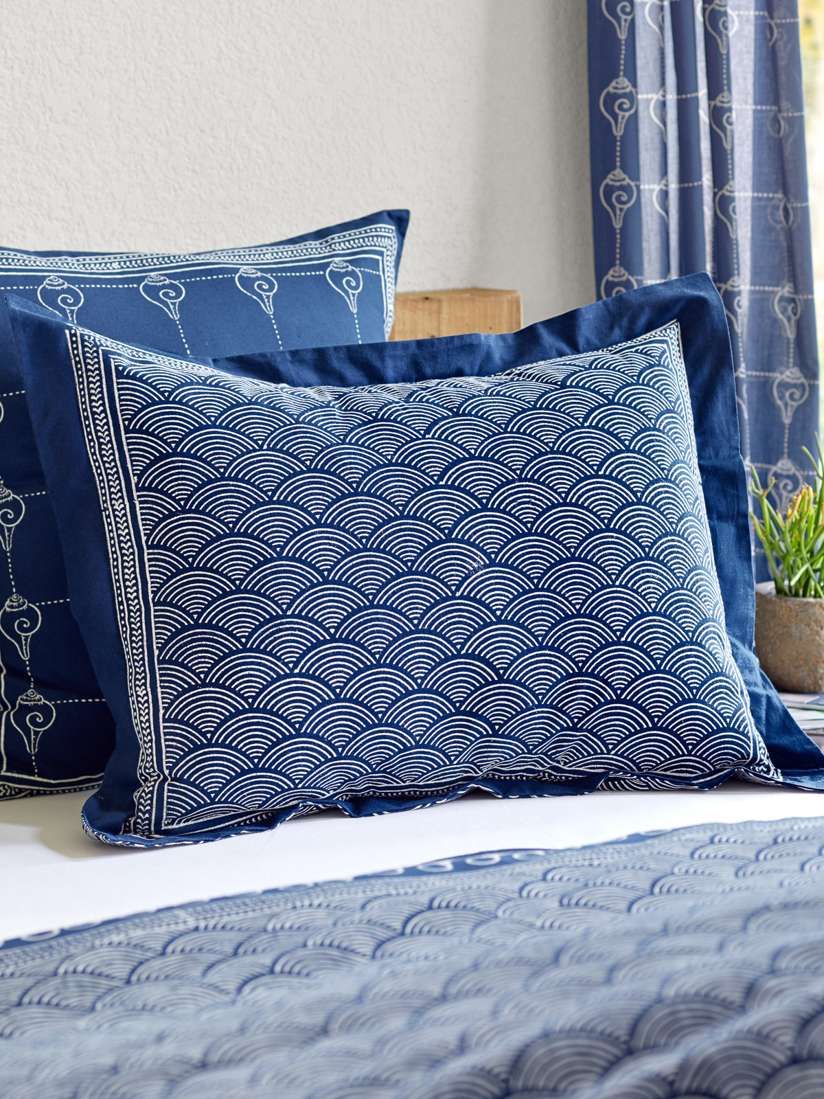 Pacific Blue ~ Rustic Navy Blue Ocean Oriental Asian Pillow Sham