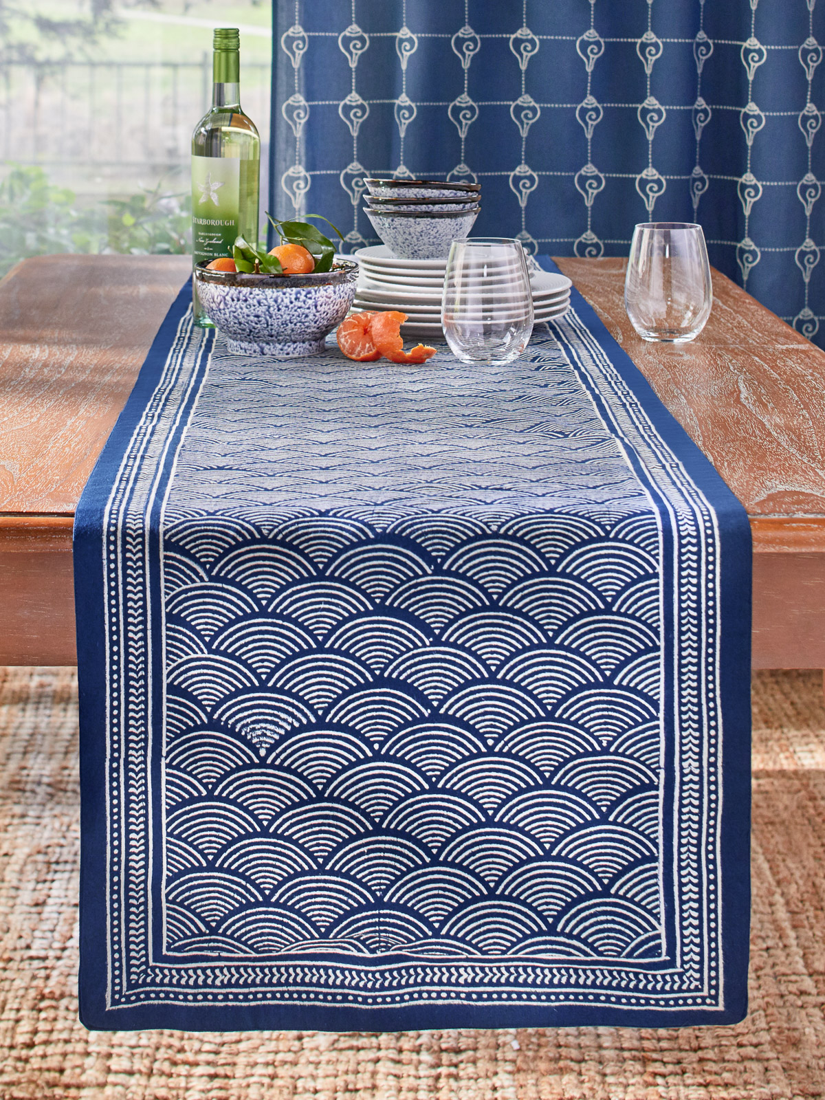 Pacific Blue ~Rustic Navy Blue Ocean Oriental Asian Table Runner