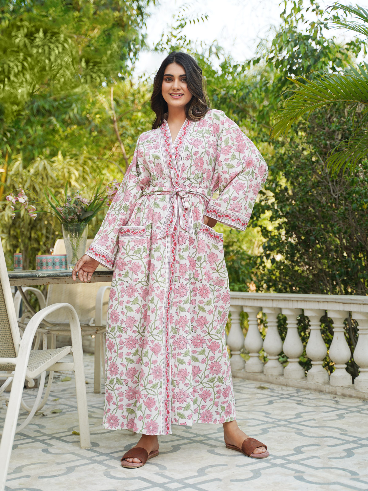 Pink Lotus ~ Floral Kimono Robe, Resort Lounge Wear